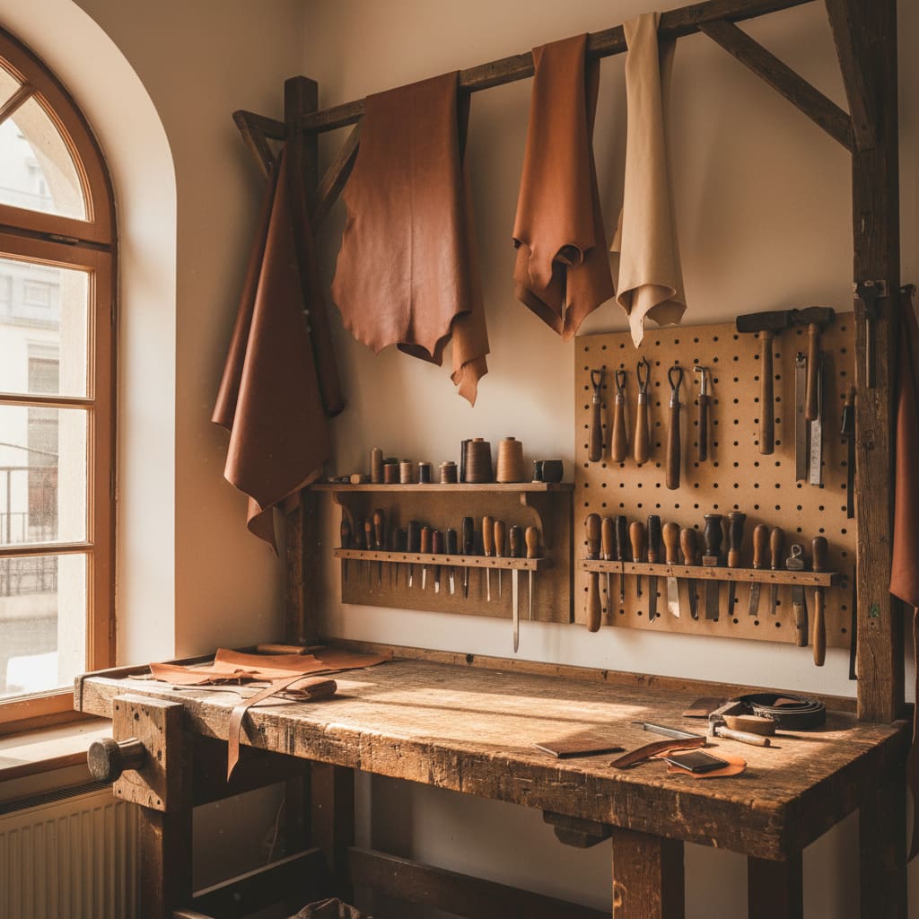 Innenansicht der AstinMand Lederwerkstatt in Wien