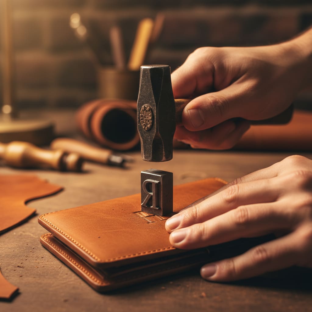 Personalisierung durch Prägung von Initialen in Leder